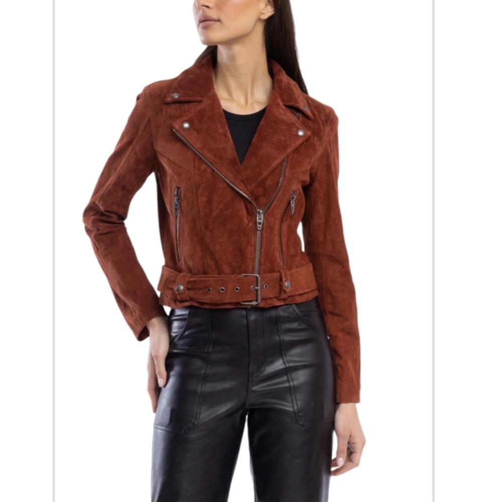 NWT BLANK NYC RUST BURNT ORANGE SUEDE MOTO JACKET L - Picture 2 of 8